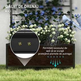 Outsunny Jardinieră cu Grilaj pentru Plante Cățărătoare din Oțel cu 2 Orificii de Drenaj, 90x40x120 cm, Negru | Aosom Romania