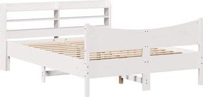 vidaXL Cadru de pat cu tăblie, alb, 150x200 cm lemn masiv pin