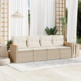 vidaXL Set canapele de grădină, 4 piese, cu perne, bej, poliratan