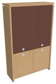 Dulap înalt Verno 128 x 46 x 210 cm, uși combinate, stejar deschis / maro