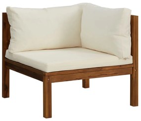 Set mobilier gradina cu perne crem, 4 piese, lemn masiv acacia Crem, colt + mijloc + suport pentru picioare + masa, 1