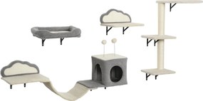 PawHut Set copac de zgâriere montat pe perete, suprafețe de zgâriere din sisal, 4 piese, pentru 1-3 pisici, Bej | Aosom Romania