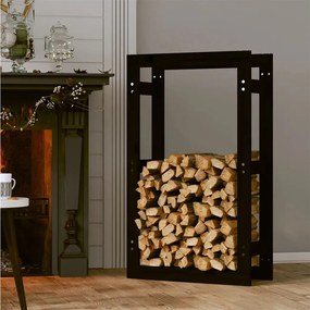 Rastel pentru lemne de foc, negru, 60x25x100 cm lemn masiv pin Negru, 60 x 25 x 100 cm