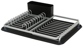 Uscator de vase Luigi Ferrero FR-3932A, 43x32x12 cm, Rezistent la coroziune, 3 compartimente, Tava de scurgere, Negru/Argintiu