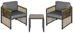 Outsunny Set de Mobilier de Grădină din 3 Piese, Set de 2 Canapele cu Perne Groase și Măsuță de Cafea, 66x68x68 cm, Gri | Aosom Romania