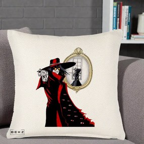 Perna Personalizata Hellsing Alucard cu Pistoale, 40x40 cm, Crem Reliefat, Husa Detasabila, Perna Inclusa, BEKZ®