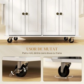 HOMCOM Carucior Bucatarie Sertare Dulapuri 4 Roti Lemn 111x44.5x82.5cm Alb | Aosom Romania