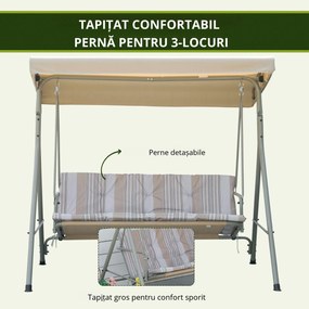 Outsunny Leagan de gradina cu 3 locuri cu structura din otel si baldachin reglabil, perne si cotiere captusite | Aosom Romania