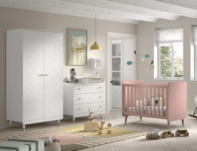Set Mobilier Complet pentru Bebeluși, 4 Piese, Roz și Alb Satinat (Pin Masiv și MDF) – Billy – Vipack