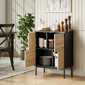 HOMCOM Bufet living mobilier de depozitare dulap de bucătărie uși cu deschidere prin apăsare și 4 compartimente stil modern 60 x 35 x 78 cm, negru | Aosom Romania