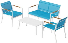 Outsunny Set Grădină 4 Locuri Canapea, Fotolii, Masă din Metal, Albastru. | Aosom Romania