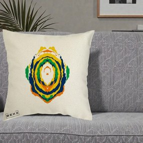 Perna Decorativa Oval Abstract Multicolor, 40x40 cm, Ecru, Husa Detasabila, Perna Inclusa, BEKZ®