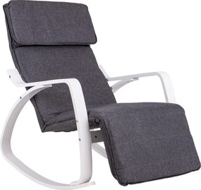 Scaun oscilant cu suport reglabil pentru picioare, cadru din lemn alb - gri