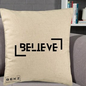 Perna Decorativa Believe Minimalist, 40x40 cm, Bej, Husa Detasabila, Perna Inclusa, BEKZ®