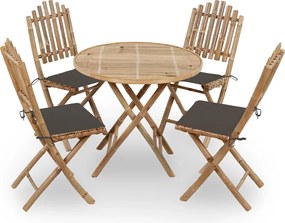 vidaXL Set mobilier de exterior pliabil, cu perne, 5 piese, bambus