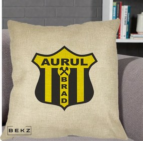 Perna Personalizata Aurul Brad Fotbal, 40x40 cm, Crem, Husa Detasabila, Perna Inclusa, BEKZ®