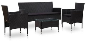 45891 vidaXL Set mobilier de grădină cu perne, 4 piese, negru, poliratan