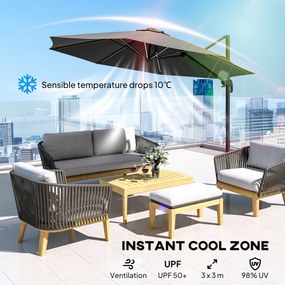 Outsunny Umbrelă de Soare Exterioară cu Lumini LED și Unghi Reglabil, Umbrelă de Grădină din Aluminiu și Poliester, Ø3x2.5 m, Gri | Aosom Romania