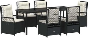 vidaXL Set de masă pentru grădină 7 pcs Negru poliratan
