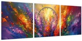 Tablou - Abstracție de flori (cu ceas) (90x30 cm)