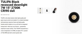 Spot LED incastrabil TULIPA Black recessed downlight 7W 15° 2700K CRI90 dali