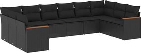 vidaXL Set canapele de grădină cu perne, 10 piese, negru, poliratan