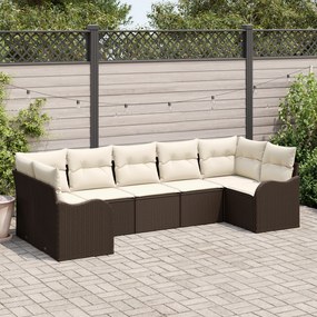 vidaXL Set de canapele pentru grădină cu pernă 7 pcs Maro Rattan poli