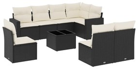 3219066 vidaXL Set mobilier de grădină cu perne, 9 piese, negru, poliratan