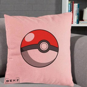 Perna Personalizata Pokeball Rosie, 40x40 cm, Roz, Husa Detasabila, Perna Inclusa, BEKZ®