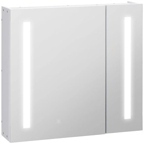 kleankin Oglindă de perete cu LED-uri pentru baie, 2 uși și 3 niveluri, 70 x 15 x 65 cm, alb | Aosom Romania