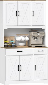 HOMCOM Bufet înalt bucătărie dulap de bucătărie cu 6 uși 2 sertare blat rafturi reglabile 94x39,5x175,2cm alb | Aosom Romania