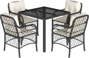 vidaXL Set mobilier de grădină cu perne, 5 piese, negru, poliratan