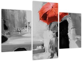 Tablou - Cuplu în dragoste sub o umbrelă, roșu (90x60 cm)
