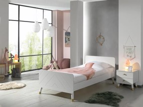 Set Pat Single și Noptieră pentru Copii, 90x200 cm, Alb Satinat (Pin Masiv și MDF) – Billy – Vipack