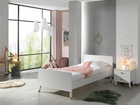 Set Pat Single și Noptieră pentru Copii, 90x200 cm, Alb Satinat (Pin Masiv și MDF) – Billy – Vipack