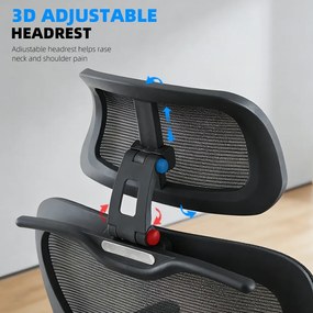 Scaun ergonomic, Suport Lombar 3 Zone Dinamice, Spătar ajustabil pe inaltime, cotiere 3D, tetiera 3D, suport pentru picioare, umeras, pivotant, Mesh, Negru