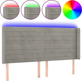 vidaXL Tăblie de pat cu LED, gri deschis, 203x16x118/128 cm, catifea