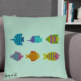 Perna Decorativa Pesti Colorati Cartoon, 40x40 cm, Verde Menta, Husa Detasabila, Perna Inclusa, BEKZ®