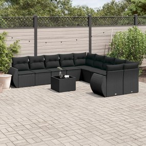 vidaXL Set canapele de grădină cu perne, 11 piese, negru, poliratan
