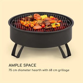 Blumfeldt Oreos, bol de foc 2-în-1, Ø75cm, scânteie Ø68cm, grill, fontă, negru
