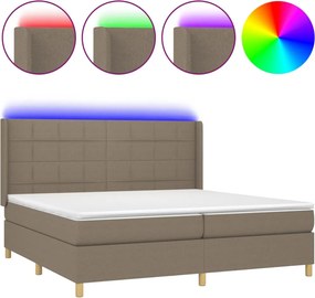 vidaXL Pat cu arcuri, saltea și LED, gri taupe, 200x200 cm, textil