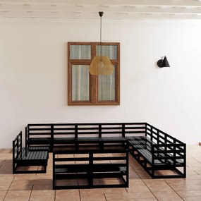 vidaXL Set mobilier de grădină, 13 piese, negru, lemn masiv pin