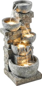 Outsunny Fântână de exterior din rășină, 5 niveluri, fântână de grădină cu iluminare LED, pompă, aspect piatră 34 x 36 x 80 cm | Aosom Romania