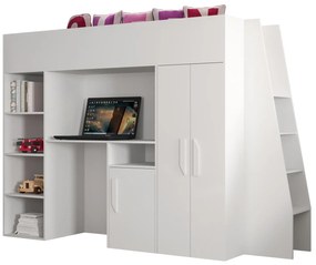 Pat pentru copii combinat 90 cm Puro 15 (alb mat + alb lucios + mânere albe). 1087098