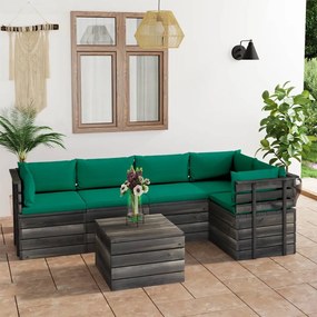 Set mobilier gradina din paleti, cu perne, 6 piese, lemn molid Verde, 6