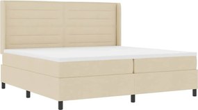 vidaXL Pat cu arc LED cu saltea Crem 200 x 200 cm țesătură