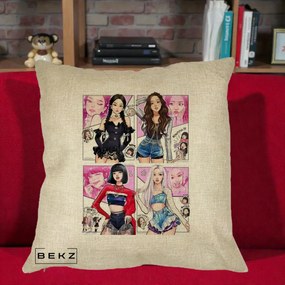Perna Personalizata K-pop BLACKPINK Fanart Manga Benzi Desenate 4 Membre, 40x40 cm, Crem, Husa Detasabila, Perna Inclusa, BEKZ®
