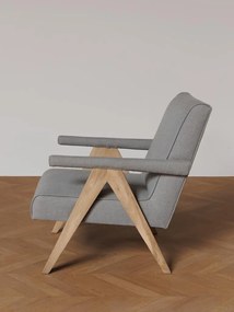Fotoliu lounge gri din stofă cu structură din lemn de mango, „Grimaud”