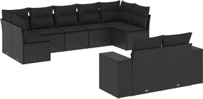 vidaXL Set mobilier de grădină cu perne, 9 piese, negru, poliratan