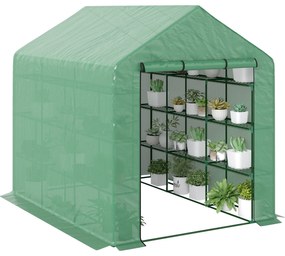 Outsunny Solar de grădină cu rafturi, husă PE rezistentă UV, ușă rulantă cu fermoar, cadru oțel, 190x120x190 cm, verde | Aosom Romania